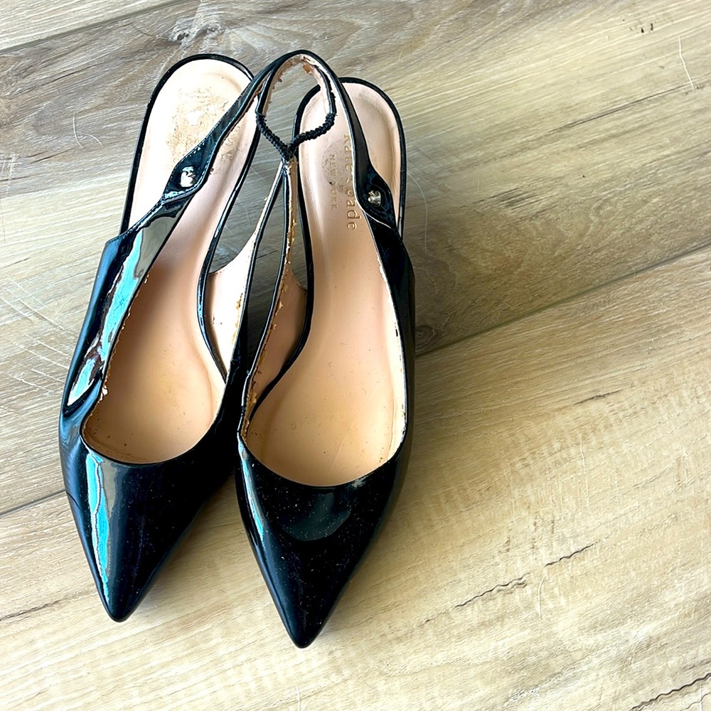 Kate Spade Black patent kitten heels size 7